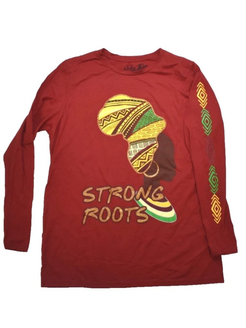 Stronger Roots African Art Graphic Womens Long Sleeve Red Shirt New XL